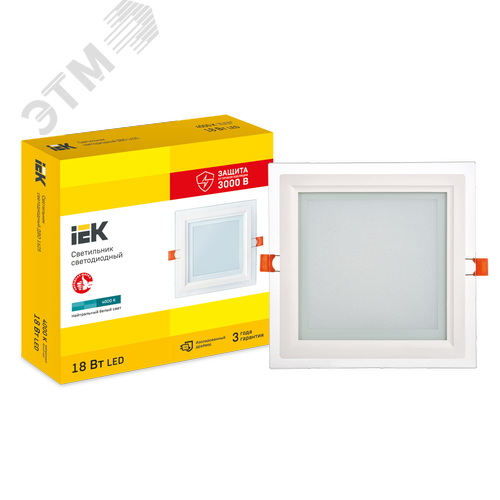 Светильник декоративный светодиодный LED встраиваемый ДВО 1625 со стеклом квадрат 18Вт 4000К IP20 - фото 6