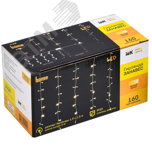 Гирлянда Занавес 1,5х1,5 м 160 светодиодов теплый белый свет IP20 прозрачный шнур 3 м 230 В транзит LIGHTING - фото 2