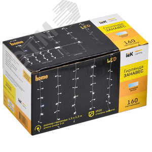 Гирлянда Занавес 1,5х1,5 м 160 светодиодов белый свет IP20 прозрачный шнур 3 м 230 В транзит LIGHTING - фото 2