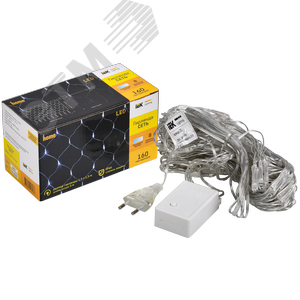 Гирлянда Сеть 1,5х1,5 м 160 светодиодов белый свет IP20 прозрачный шнур 3 м 230 В контроллер 8 сцен LIGHTING - фото 3