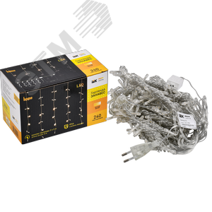 Гирлянда Занавес 2х2 м 240 светодиодов теплый белый свет IP44 прозрачный шнур 3 м 230 В транзит LIGHTING - фото 3