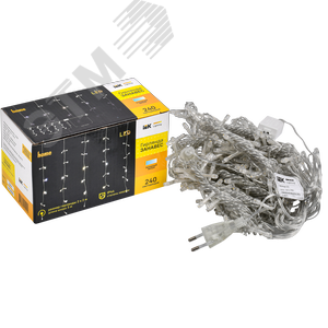 Гирлянда Занавес 2х2 м 240 светодиодов белый свет IP44 прозрачный шнур 3 м 230 В транзит LIGHTING - фото 3