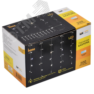 Гирлянда бахрома 4,5х0,7 м 200 светодиодов белый свет IP44 прозрачный шнур 3 м 230 В транзит LIGHTING - фото 2