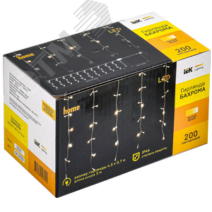 Гирлянда бахрома 4,5х0,7 м 200 светодиодов теплый белый свет IP44 прозрачный шнур 3 м 230 В мерцание транзит LIGHTING - фото 2