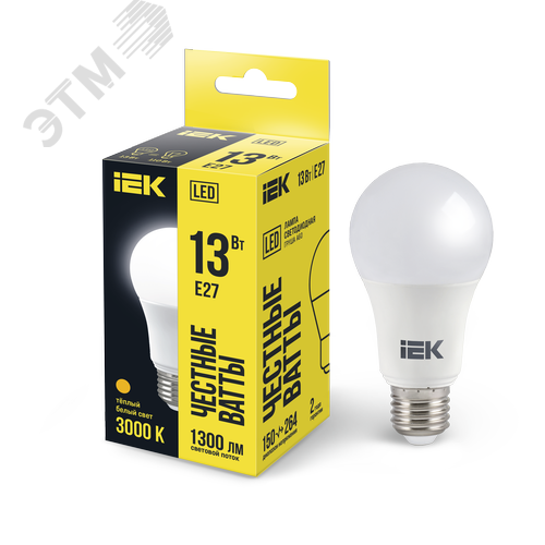 Изображение товара Лампа светодиодная A60 груша 13Вт 230В 3000К E27 (шт)