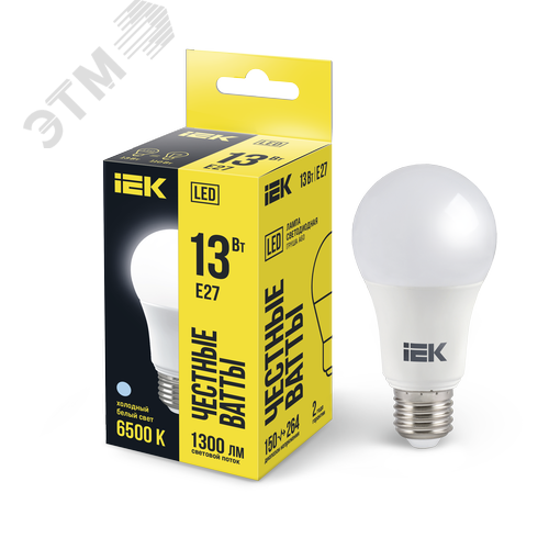 Изображение товара Лампа светодиодная A60 груша 13Вт 230В 6500К E27 (шт)