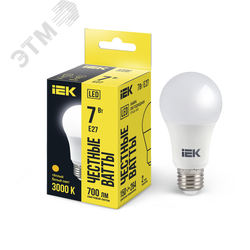 Изображение товара Лампа светодиодная A60 груша 7Вт 230В 3000К E27 (шт)