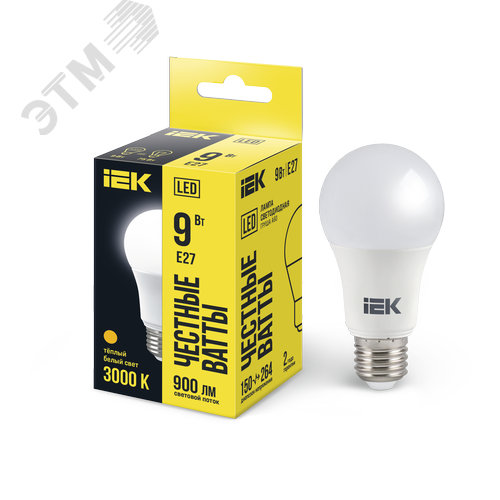 Лампа светодиодная A60 груша 9Вт 230В 3000К E27 - фото 1