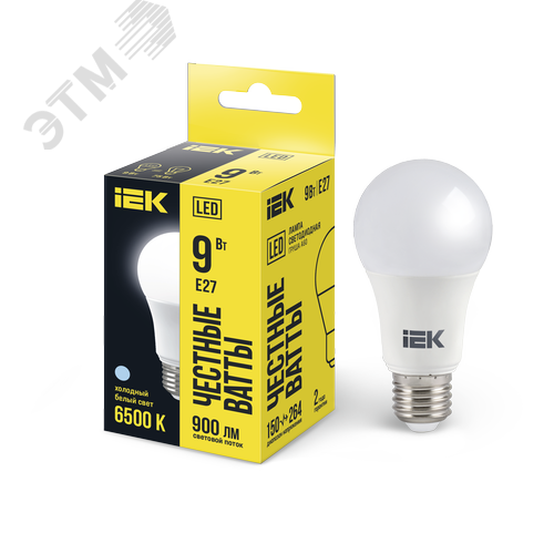 Лампа светодиодная A60 груша 9Вт 230В 6500К E27 - фото 1