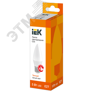 Лампа светодиодная C35 свеча 5Вт 230В 3000К E27 - фото 3