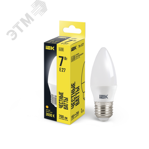 Лампа светодиодная C35 свеча 7Вт 230В 3000К E27 - фото 1