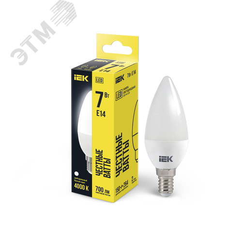 Изображение товара Лампа светодиодная C35 свеча 7Вт 230В 4000К E14 (шт)