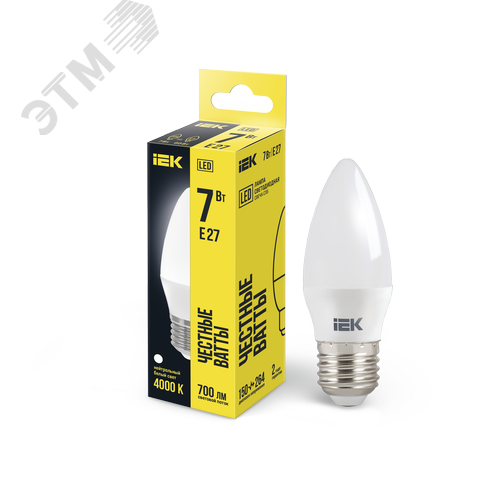 Лампа светодиодная C35 свеча 7Вт 230В 4000К E27 - фото 1