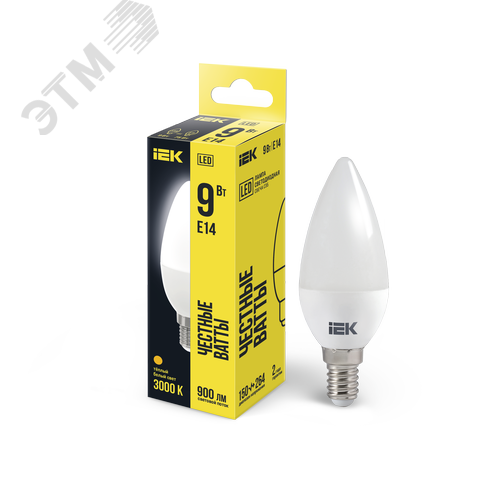 Изображение товара Лампа светодиодная C35 свеча 9Вт 230В 3000К E14 (шт)