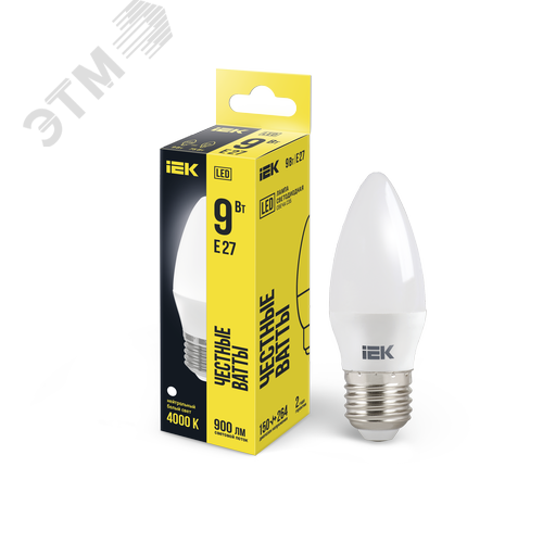 Лампа светодиодная C35 свеча 9Вт 230В 4000К E27 - фото 1