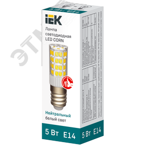 Лампа светодиодная CORN капсула 5Вт 230В 4000К керамика E14 - фото 3