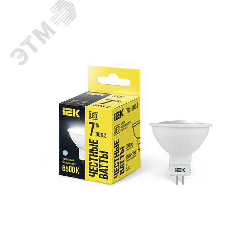 Изображение товара Лампа светодиодная MR16 софит 7Вт 230В 6500К GU5.3 (шт)