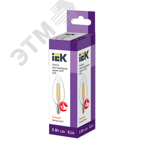 Лампа светодиодная C35 свеча прозрачная 5Вт 230В 3000К E14 серия 360 град - фото 3
