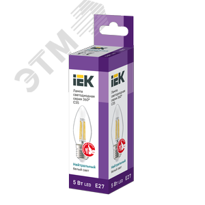 Лампа светодиодная C35 свеча прозрачная 5Вт 230В 4000К E27 серия 360 град - фото 3