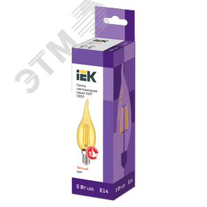 Лампа светодиодная CВ35 свеча на ветру золото 5Вт 230В 2700К E14 серия 360 град - фото 3