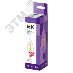 Лампа светодиодная CВ35 свеча на ветру прозрачная 7Вт 230В 3000К E14 серия 360 град - фото 3