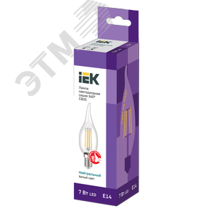 Лампа светодиодная CВ35 свеча на ветру прозрачная 7Вт 230В 4000К E14 серия 360 град - фото 3