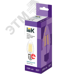 Лампа светодиодная CT35 свеча витая прозрачная 5Вт 230В 4000К E27 серия 360 град - фото 3