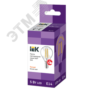 Лампа светодиодная G45 шар прозрачная 5Вт 230В 3000К E14 серия 360 град - фото 3