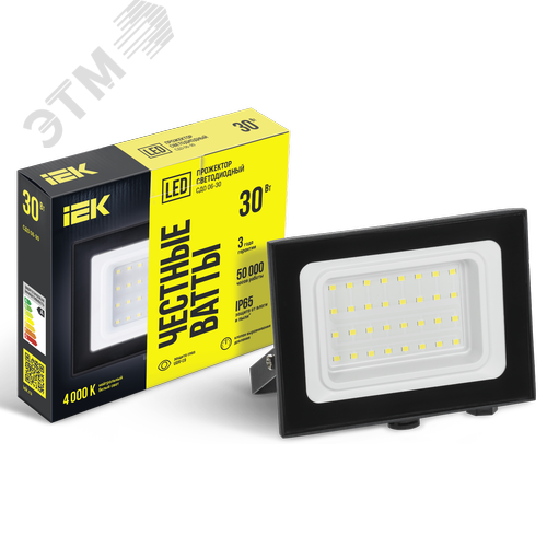 Изображение товара Прожектор СДО 06-30 светодиодный черный IP65 4000K (шт)