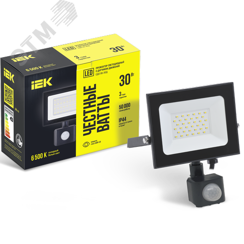 Прожектор СДО 06-30Д светодиодный черный с ДД IP54 6500K - фото 1