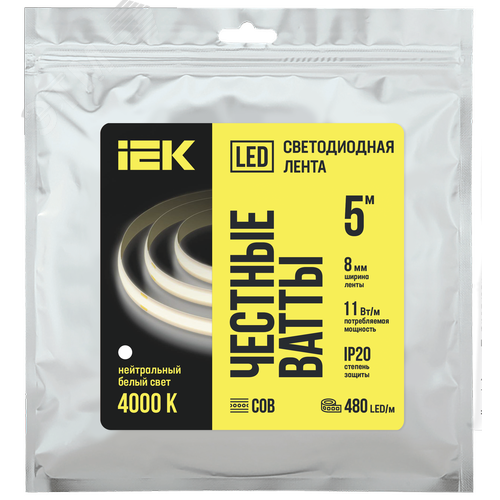 Изображение товара Лента LED 5м COB-480LED 11Вт/м IP20 8мм 24В 4000К (шт)