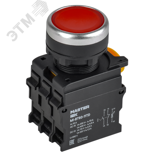 Изображение товара Кнопка с подсвет. и фикс. d=22мм 1NO+1NC красная MASTER (шт)