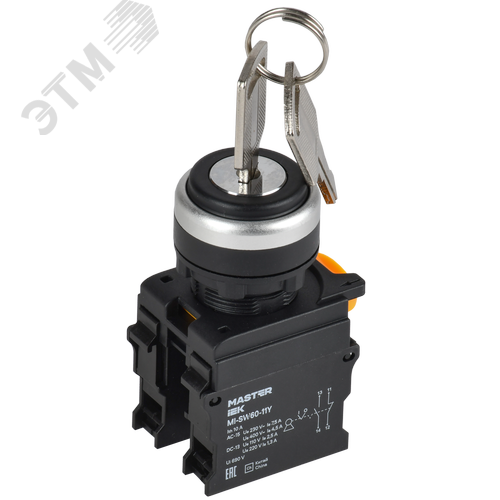 Изображение товара Переключатель с ключом 2 полож. 1NO+1NC чёрный MASTER (шт)