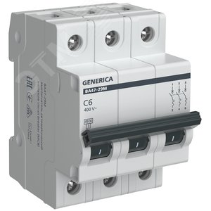 Изображение товара Выключатель автоматический ВА47-29М 3P 6А 4,5кА C GENERICA (шт)