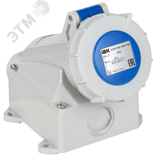 Изображение товара Розетка стационарная ССИ-1132 16А-6ч 220В 2P+PE IP67 IEK (шт)