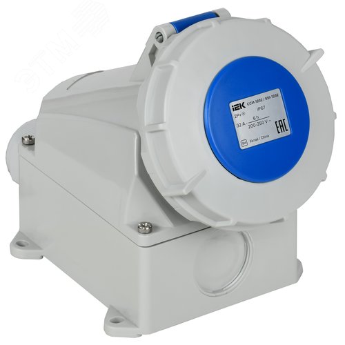 Изображение товара Розетка стационарная ССИ-1232 32А-6ч 220В 2P+PE IP67 IEK (шт)