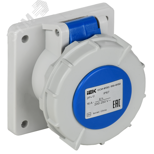 Изображение товара Розетка встраиваемая прямаяССИ-6132 16А-6ч 220В 2P+PE IP67 IEK (шт)