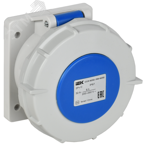 Изображение товара Розетка встраиваемая прямаяССИ-6232 32А-6ч 220В 2P+PE IP67 IEK (шт)