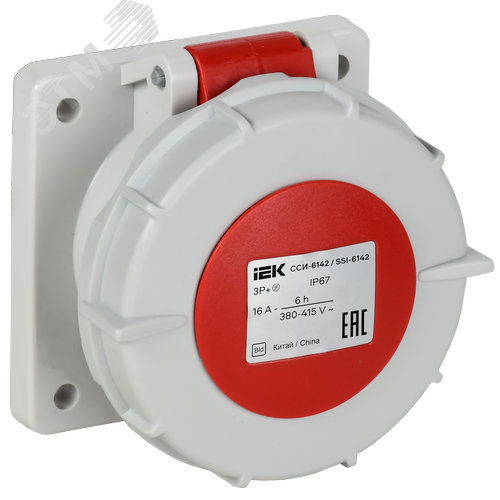 Изображение товара Розетка встраиваемая прямаяССИ-6142 16А-6ч 380В 3P+PE IP67 IEK (шт)