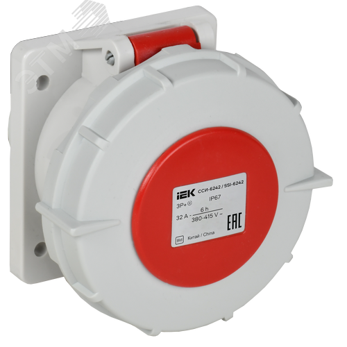 Изображение товара Розетка встраиваемая прямаяССИ-6242 32А-6ч 380В 3P+PE IP67 IEK (шт)