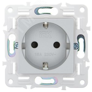 SKANDY Розетка с заземлением с защитными шторками 16А безвинтовое крепление SK-R06S серебряный IEK - фото 2