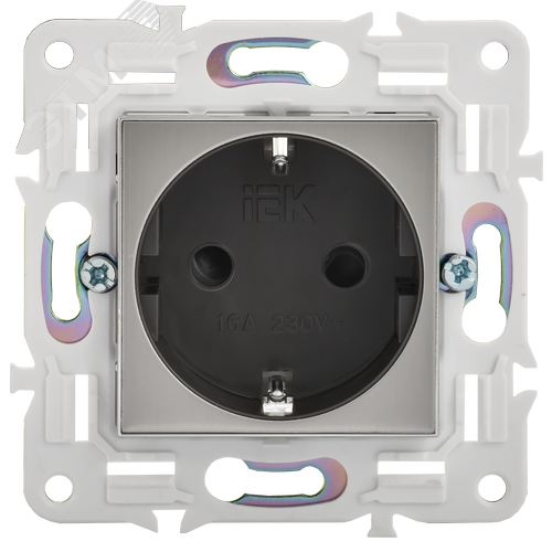 SKANDY Розетка с заземлением с защитными шторками 16А безвинтовое крепление SK-R06N никель IEK - фото 3