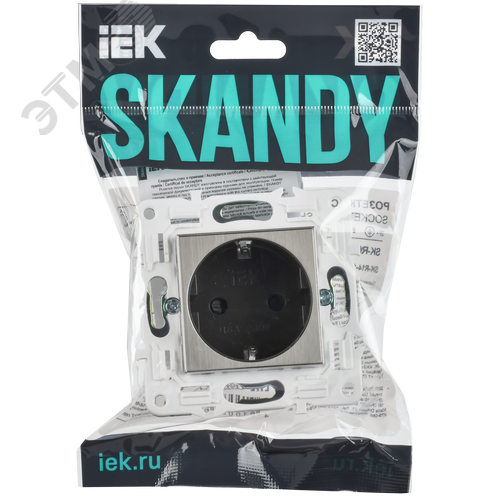 SKANDY Розетка с заземлением с защитными шторками 16А безвинтовое крепление SK-R06N никель IEK - фото 2