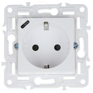 SKANDY Розетка с заземлением с защитными шторками 16А с USB C 18Вт SK-R17W арктический белый IEK - фото 2