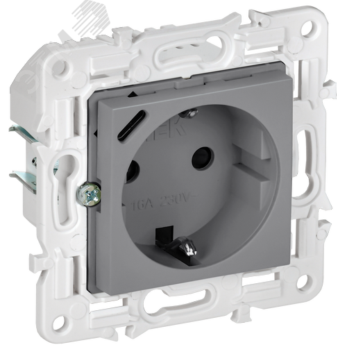 Изображение товара SKANDY Розетка с заземлением с защитными шторками 16А с USB C 18Вт SK-R17Gr серый IEK (шт)