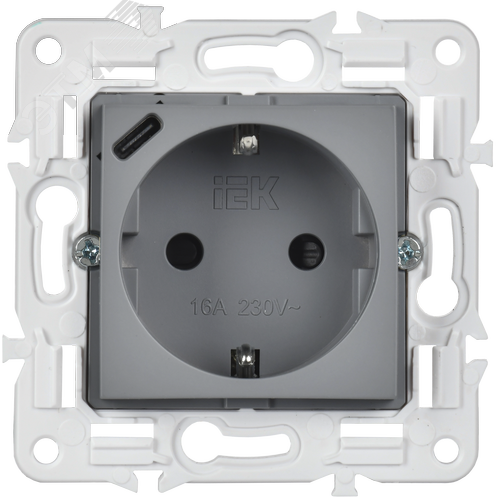 SKANDY Розетка с заземлением с защитными шторками 16А с USB C 18Вт SK-R17Gr серый IEK - фото 2
