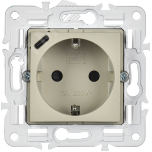 SKANDY Розетка с заземлением с защитными шторками 16А с USB C 18Вт SK-R17B бежевый IEK - фото 2