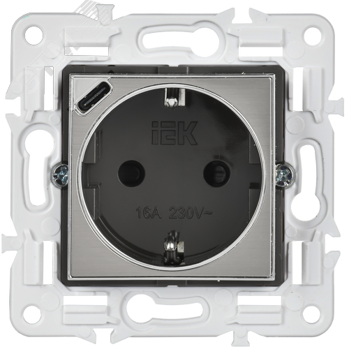 SKANDY Розетка с заземлением с защитными шторками 16А с USB C 18Вт SK-R17N никель IEK - фото 3