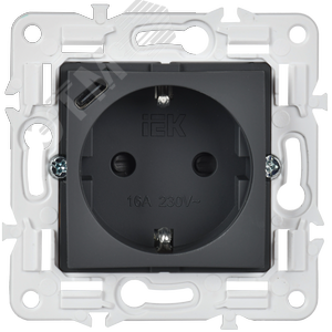 SKANDY Розетка с заземлением с защитными шторками 16А с USB C 18Вт SK-R17G графит IEK - фото 2