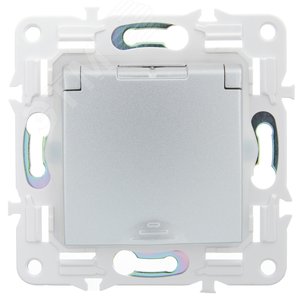 SKANDY Розетка 1-местная с заземлением с защитными шторками и крышкой 16А IP44 SK-R11S серебряный IEK - фото 2